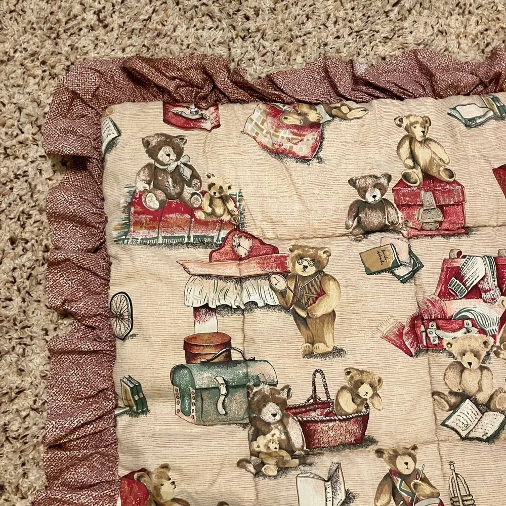 VTG Lambs & Ivy Quilted Baby Crib Comforter Toddler Bed Blanket Teddy Bears